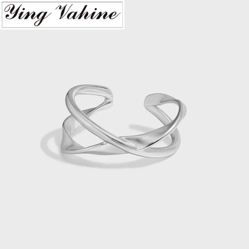 ying Vahine 925 Sterling Silver Jewelry Fashion Simple Style Double Twisted Lines Open Rings for Women