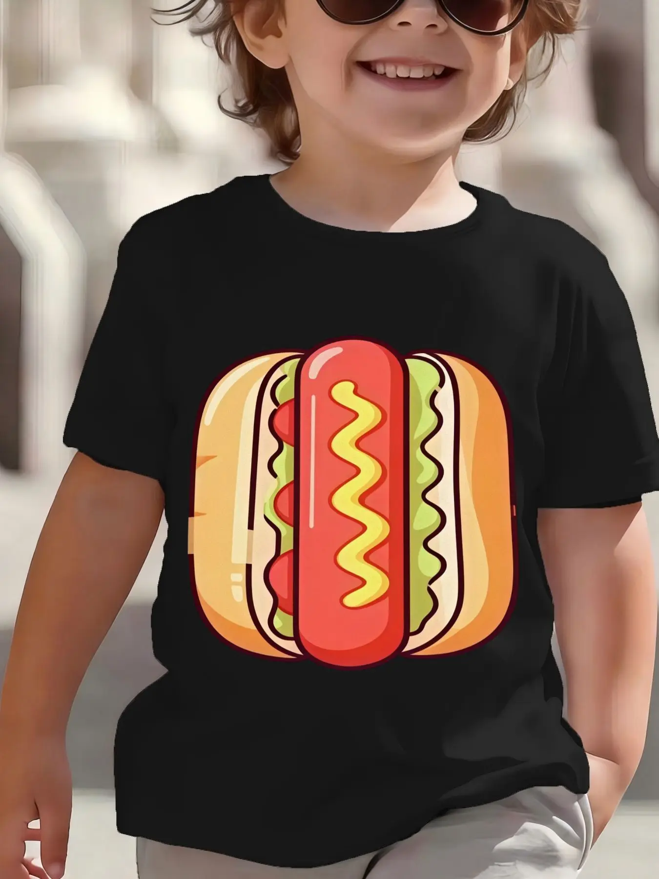 Kids Boys Girls Parent Child Matching Tee Cute Hot Dog Food Print Short Sleeve Crew Neck Soft Casual Family Daily Party Wear Tee
