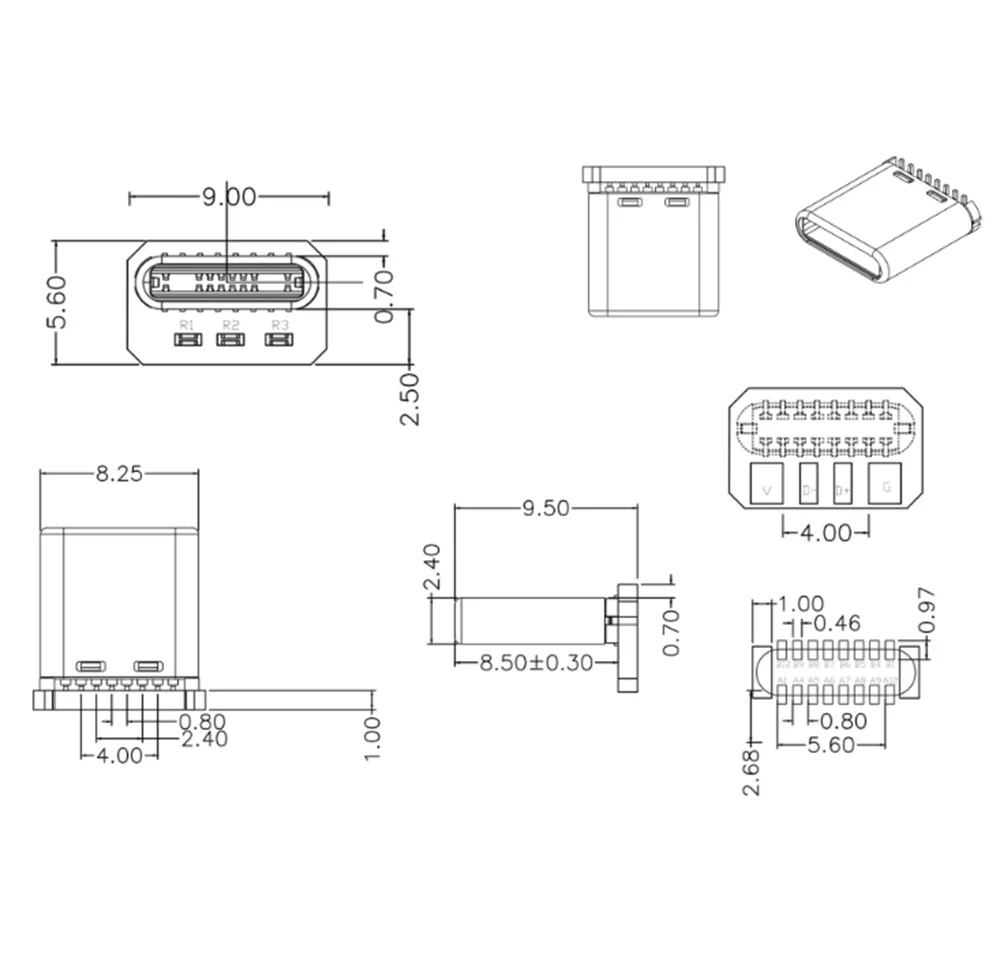 1/5/10PCS USB 3.1 Type C Vertical Patch Board 16pin 4 Welding Wire Data Band PCB USB Board Male Head 16P Usb C Connector
