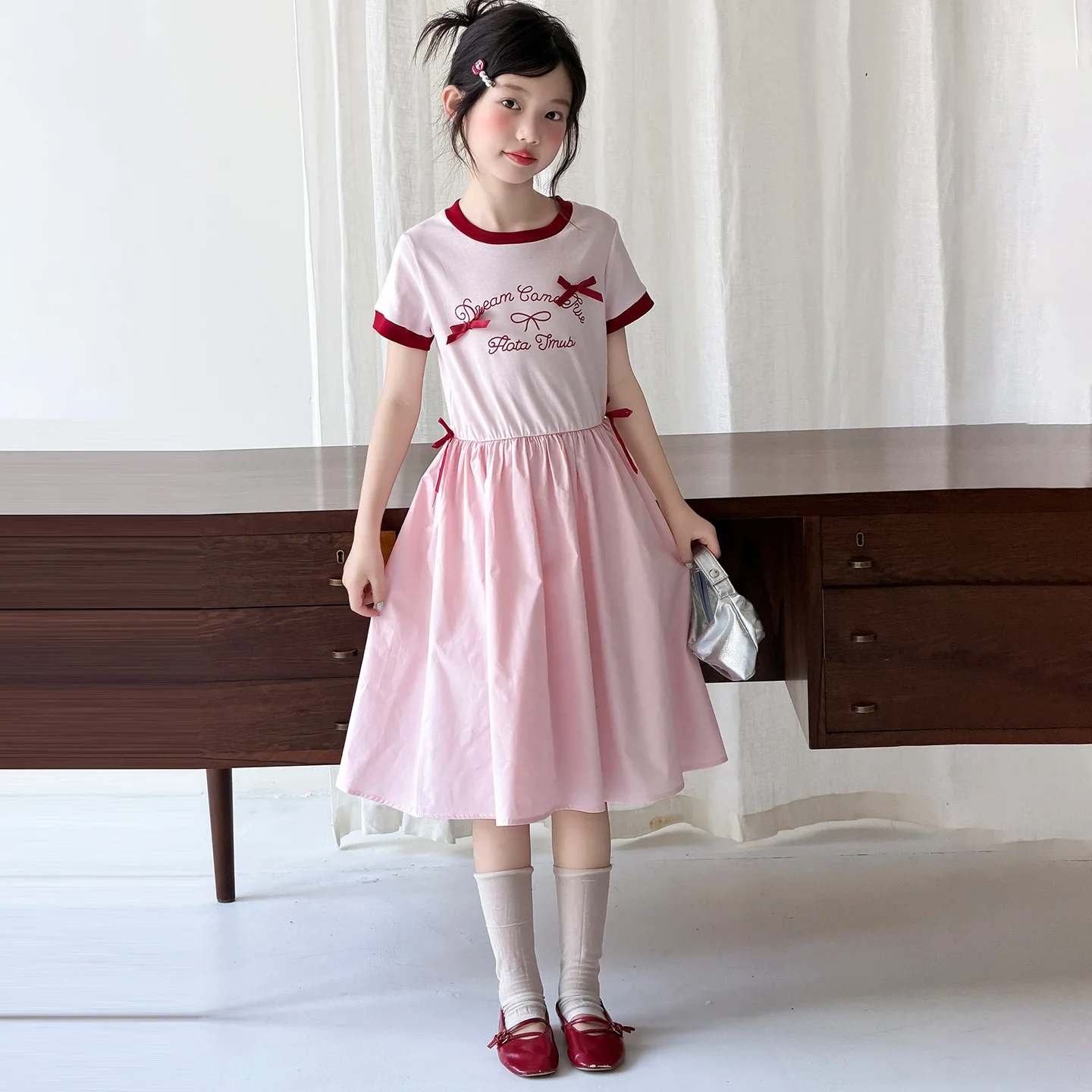 Girls' dress sleeveless vest skirt summer cotton skirt medium and large children's contrasting color foreign style  summer dress