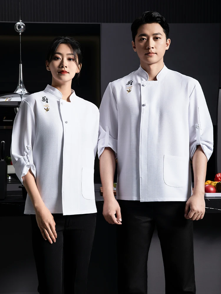 호텔 긴팔 작업복, 전문 요리사 통기성 블라우스, 작업복, 주방 티셔츠 유니폼, 요리 재킷, 가을