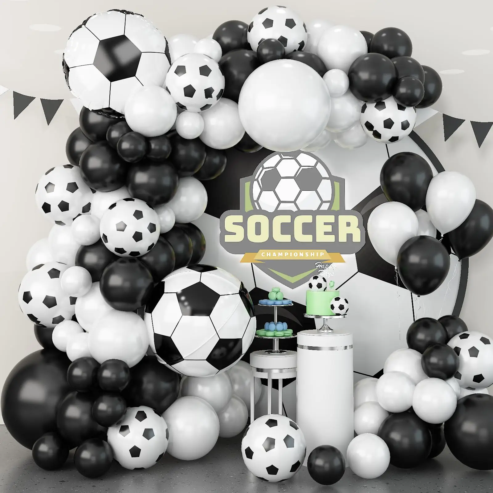 Globos de fiesta temática de fútbol, Kit de arco de guirnalda, balón de fútbol 4D blanco y negro, globo de aluminio para decoración de fiesta de cumpleaños de niño