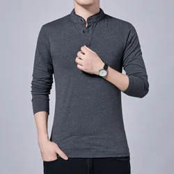 BROWON Long Sleeve Tshirt Men 2024 Spring Autumn Korean Casual Slim T Shirt Men Stand Collar Plus Size T-shirt for Men Clothes