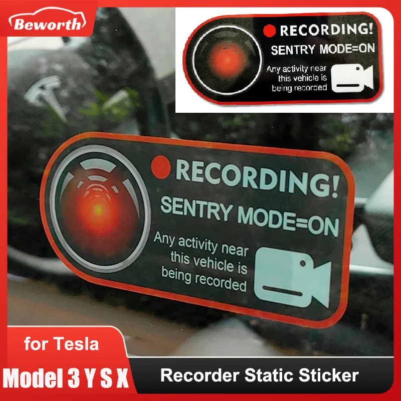 Sentry Mode Recorder Sticker For Tesla Model 3 X S Y Reminder Inner Window Caveat Warn Modified Warning Electrostatic Stickers