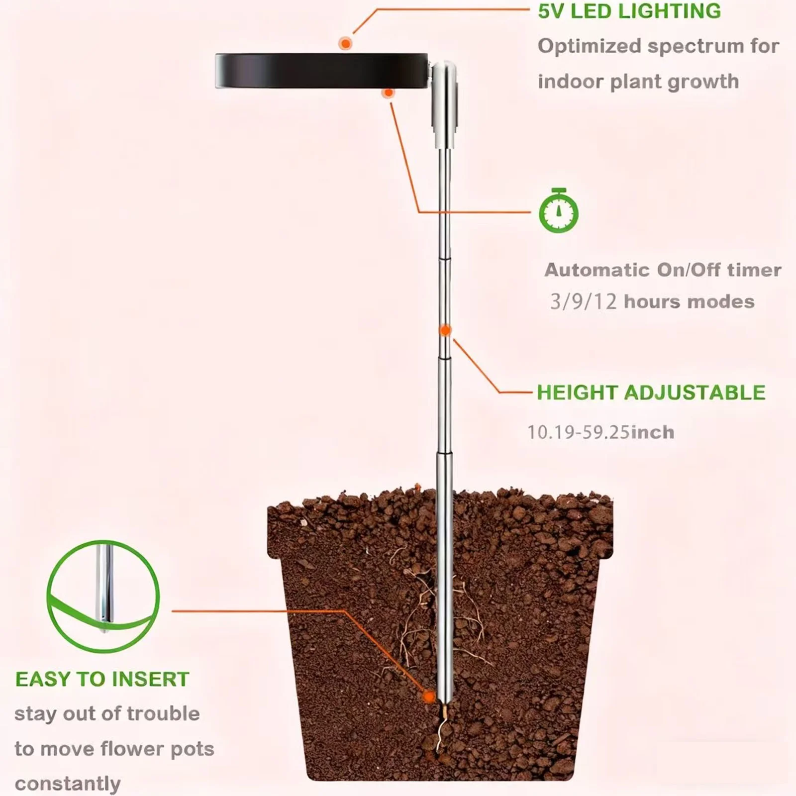 أضواء تنمو للنباتات الداخلية، ضوء نباتي LED كامل الطيف، ارتفاع قابل للتعديل، مؤقت 3/9/12 ساعة، 3 أوضاع طيفية، 10 مستويات عكس الضوء