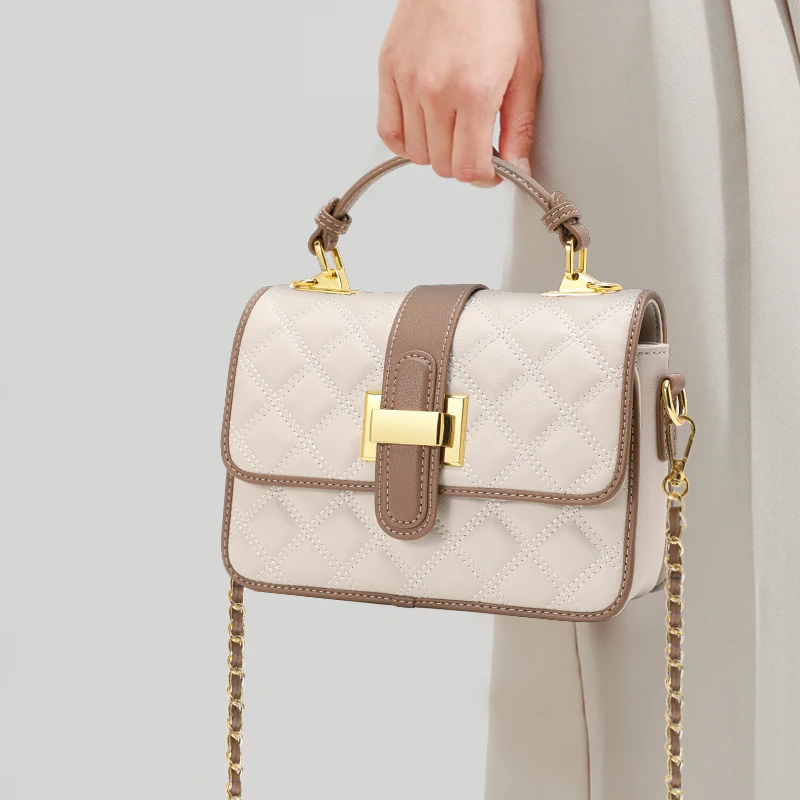 

Aidrani Elegant Quilted Crossbody: Two - Tone Charm, Gold Hardware & Refined Look