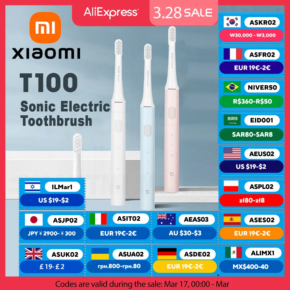 XIAOMI MIJIA Sonic Electric Toothbrush T100,battery life 30 day,16500RPM Vibration,USB Rechargeable IPX7 Waterproof Toothbrushes