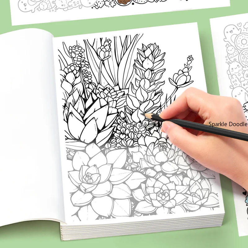 A Diverse Themed Meditation Coloring Graffiti Copy Book, Succulent Plants/flowers/food/mandalas and Other Themes, 24 Pages