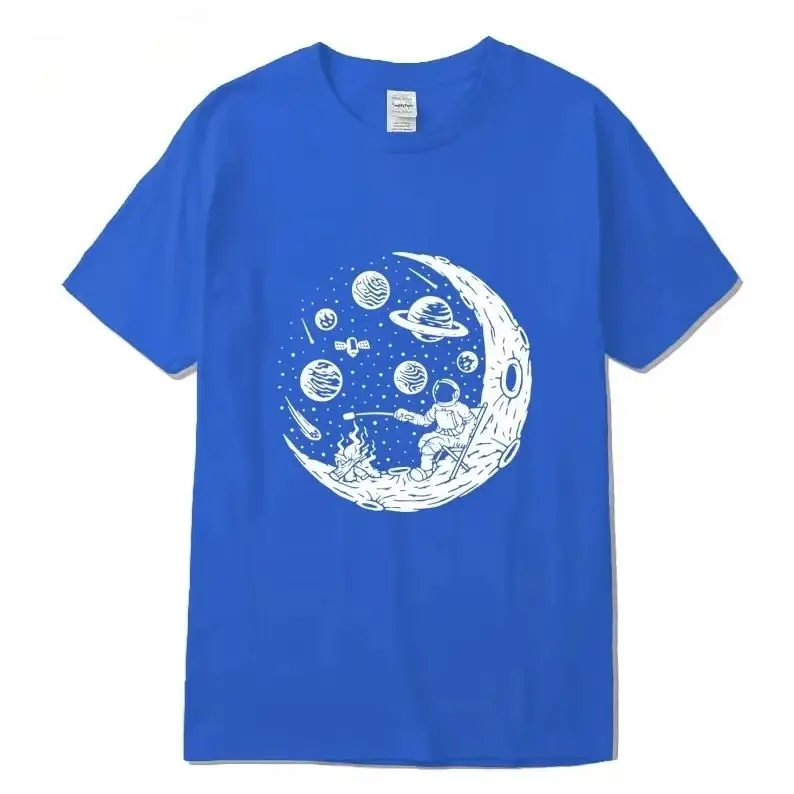 تي شيرت رجالي جودة عالية 100% قطن مضحك رائد الفضاء القمر الشواء طباعة عادية فضفاض كول الرجال س الرقبة تي شيرت تي شيرت #3