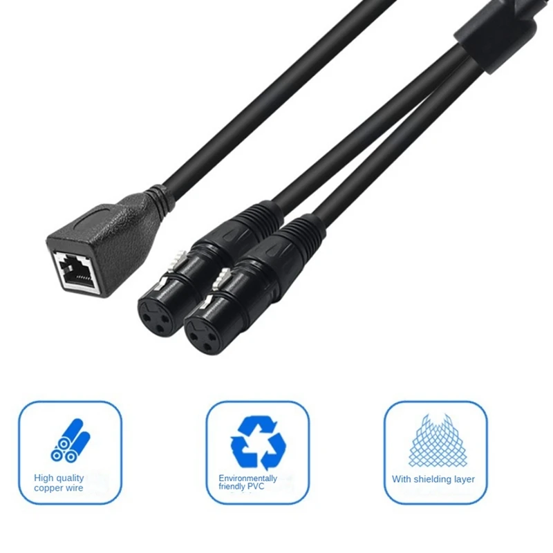 Dual 3Pin XLR macho para adaptador RJ45, cabo DMX para DMX-CON Controller Series e Recording Studio, RJ45, 1Pc