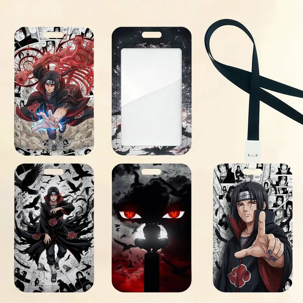 Anime Uchiha I-Itachi S-Sharingan Kartenhalter Kartenetui Bus U-Bahn Arbeitsausweis Studenten-Lanyard Halsband Ausweishalter Türkartenhalter