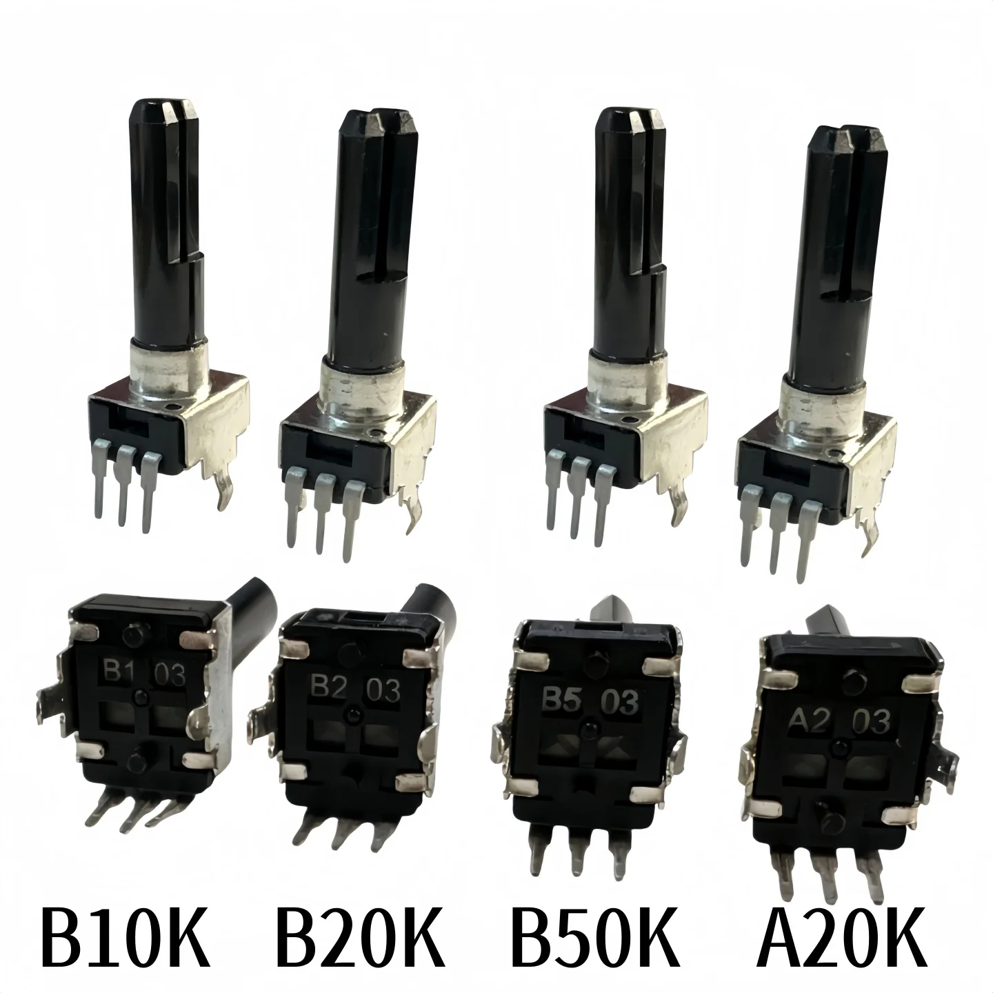 10 Peças Potenciômetro Vertical Simples Tipo RV09 A20K B10K B20K B50K R0902N B103 B203 B503 com Centro de Clique 3 Pinos Eixo D 23MM