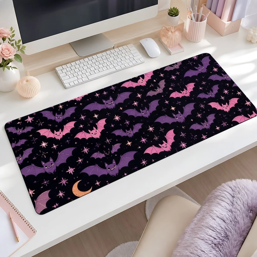 Anti-slip powder purple bat-themed mouse pad. Suitable for computer desks. Simple bat texture. Compatible with PCs/laptops