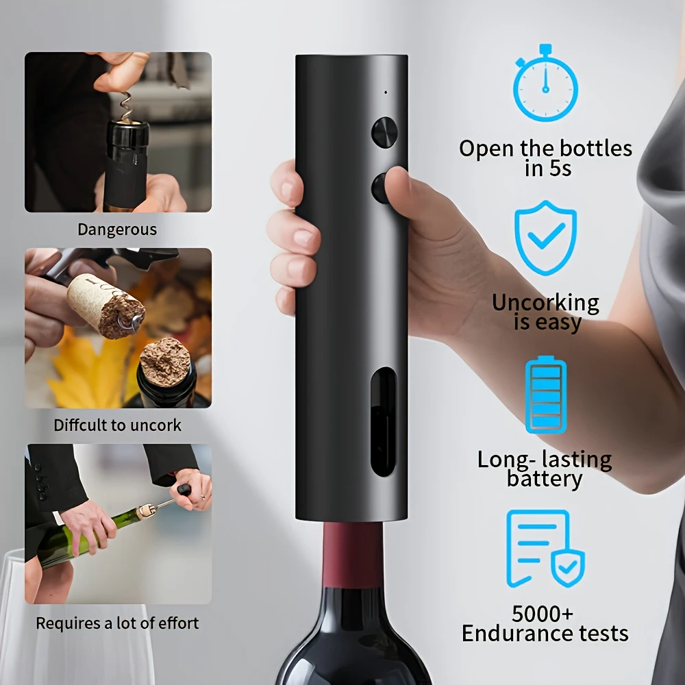 Automatic Electric Wine Bottle Corkscrew Opener with Foil Cutter One-click Button Corkscrew Remover for Home Kitchen Wedding