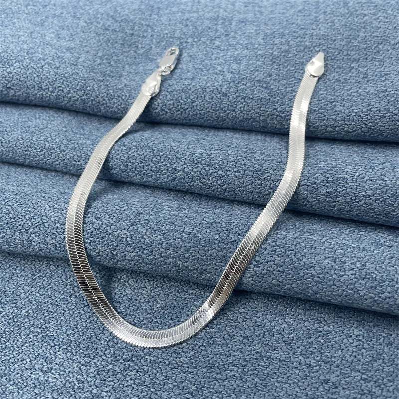 925 Sterling Silver 8-Inch Bracelet 4MM Blade Bracelet Flat Snake Bone Chain Women Men Fashion Wedding Engagement Jewelry Gift