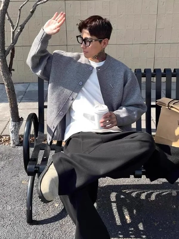 

Extra Large 300 Pou Old Money Sle Open Cardigan Baseball Collar Knitted Sweater Coat Men Autumn Winter Loose Casual Lazy...