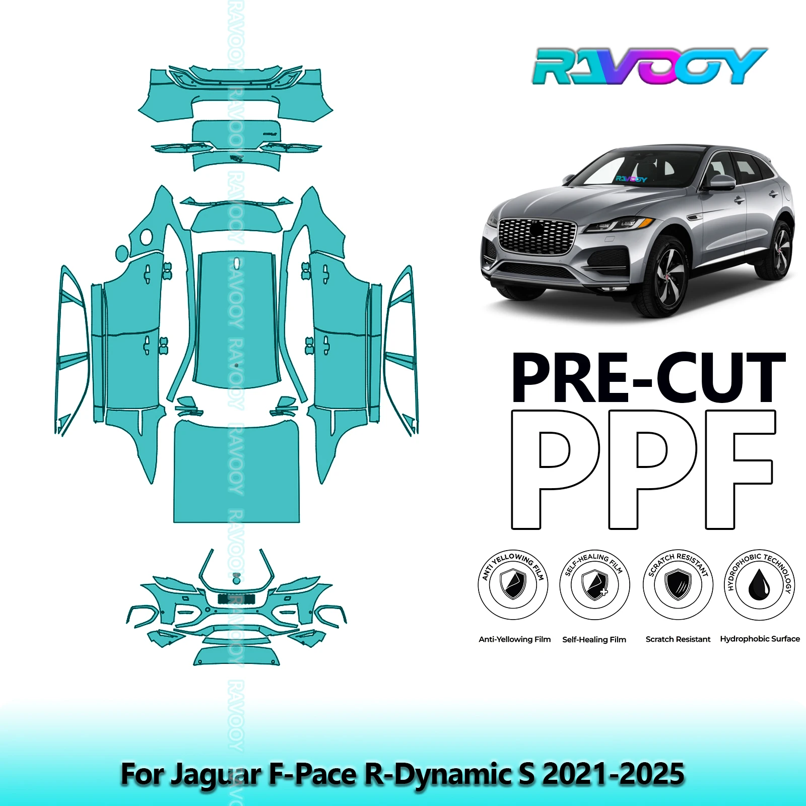 RAVOOY 8.5Mil Custom-Fit Precut TPU PPF Full Vehicle Clear Bra Stone Guard EU UK For Jaguar F-Pace R-Dynamic S 2021-2026