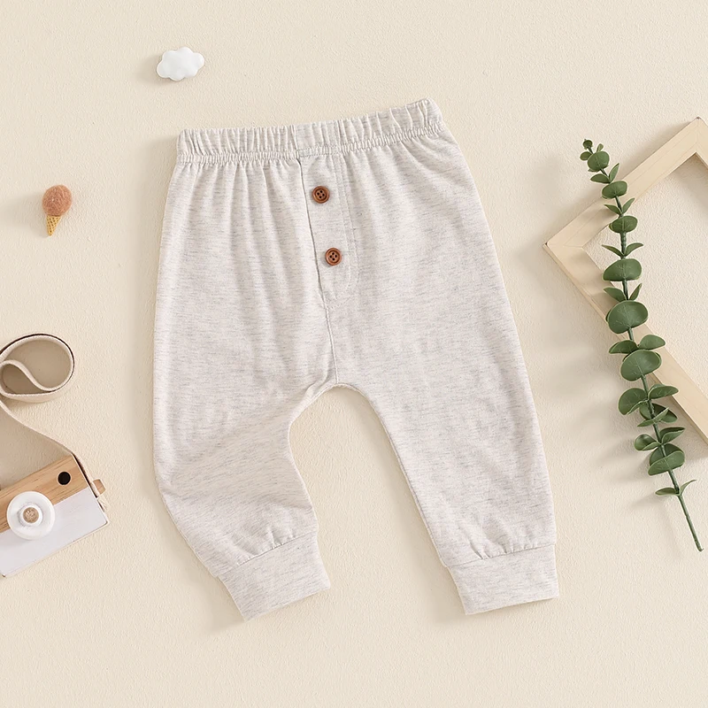 Toddler Infant Baby Boy Clothes Solid Color Pants Button Elastic Trousers Striped Casual Jogger Pants Spring Autumn Slacks