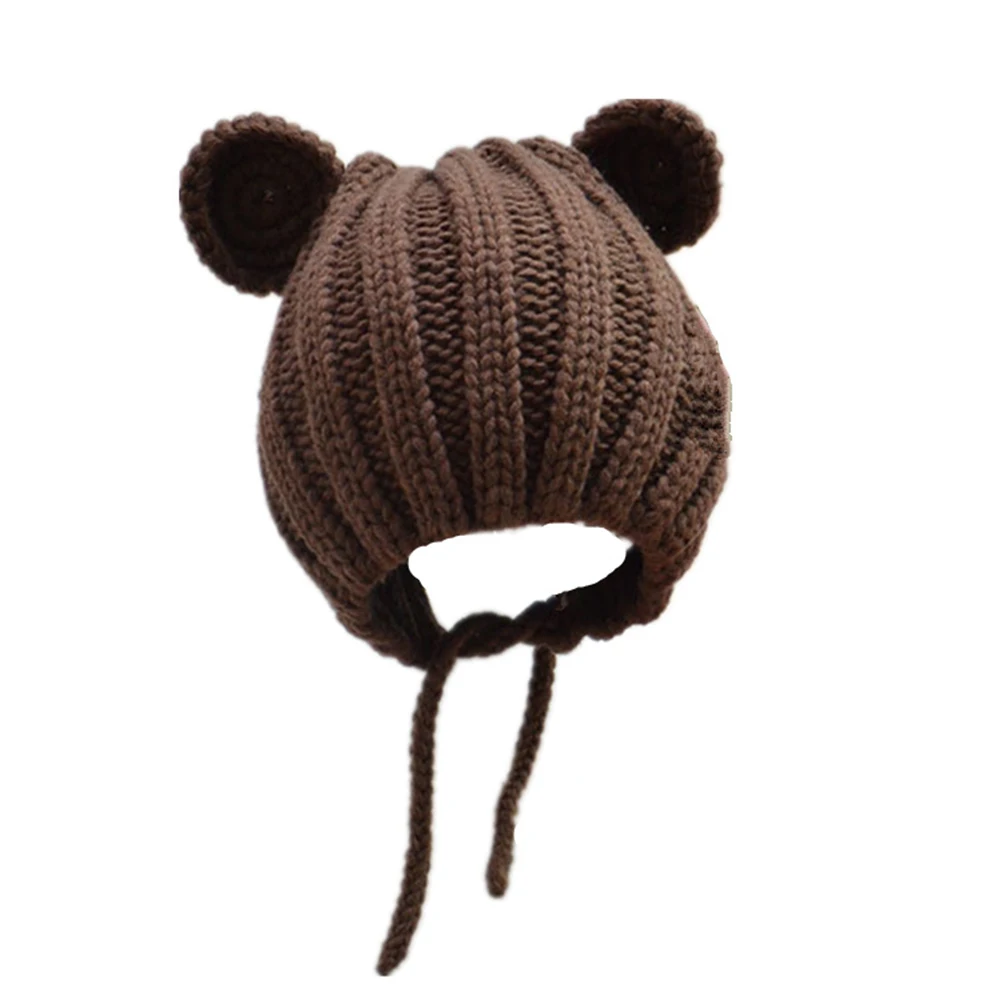 

Bear Ears Knit Hat for Baby Coffee Warm Thick Wool Cap Kids Winter Crochet Beanie Stretchy Soft Comfortable Kids Woolen Hat