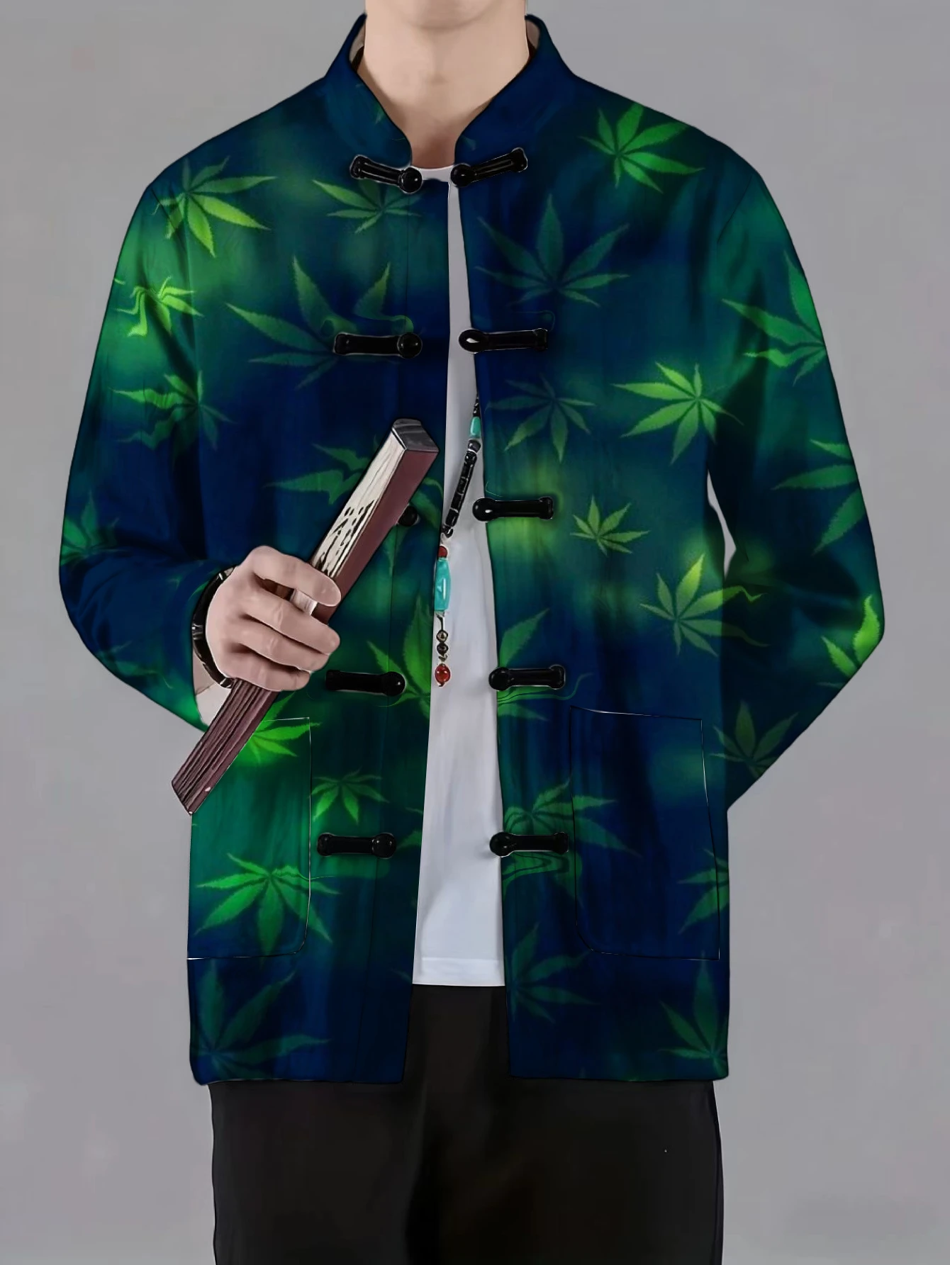 Men Men Mandarin Collar Frog Button Jacket Leaf Floral Skull Flame Art Print Traditional Outerwear - Aliexpress Deal