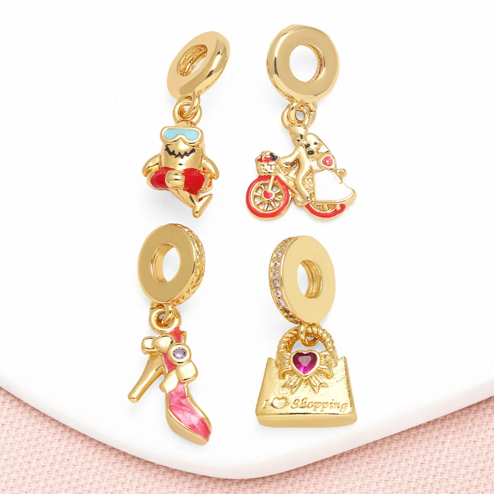 OCESRIO White Crystal Knot Enamel High Heels Pendant for Necklaces Cycling Shopping Bag Handmade Jewelry Making Supplies pdtb742
