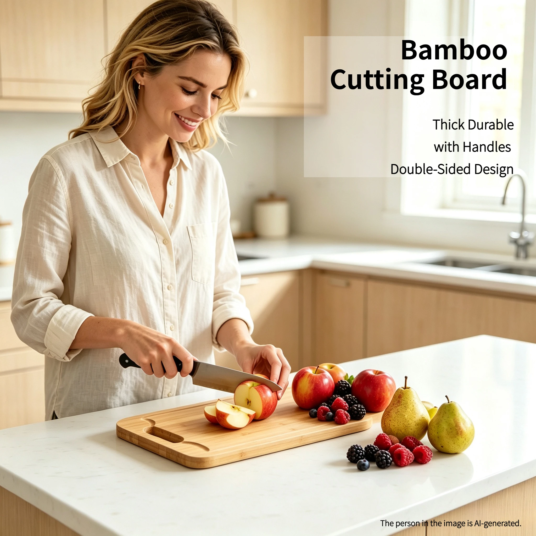Bamboo Cutting Board Set of 3, Food-Grade with Juice Grooves, 0.6