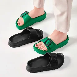 2024 Korean Eva Slides Home Sandals Woman Thick Platform Soft Sole Square Buckle Slippers Summer Beach Flip Flops anti-slip shoe