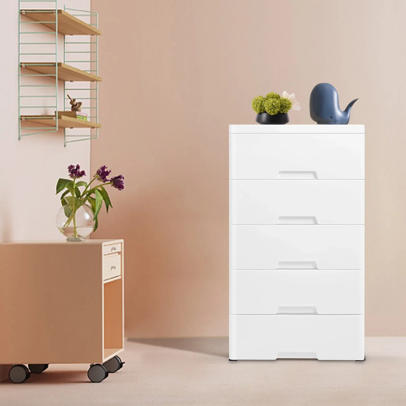 خزانة تخزين بلاستيكية مكونة من 5 أدراج ودرج قابل للفصل ومنظم ملابس