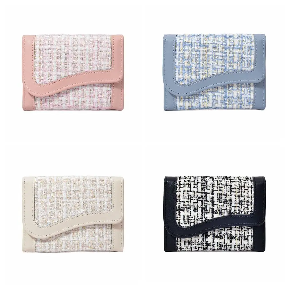 Fashion Design Korean Style Women's Wallet Cloth PU Card Holder Large Capacity Short Clutch Card Bag Outdoor