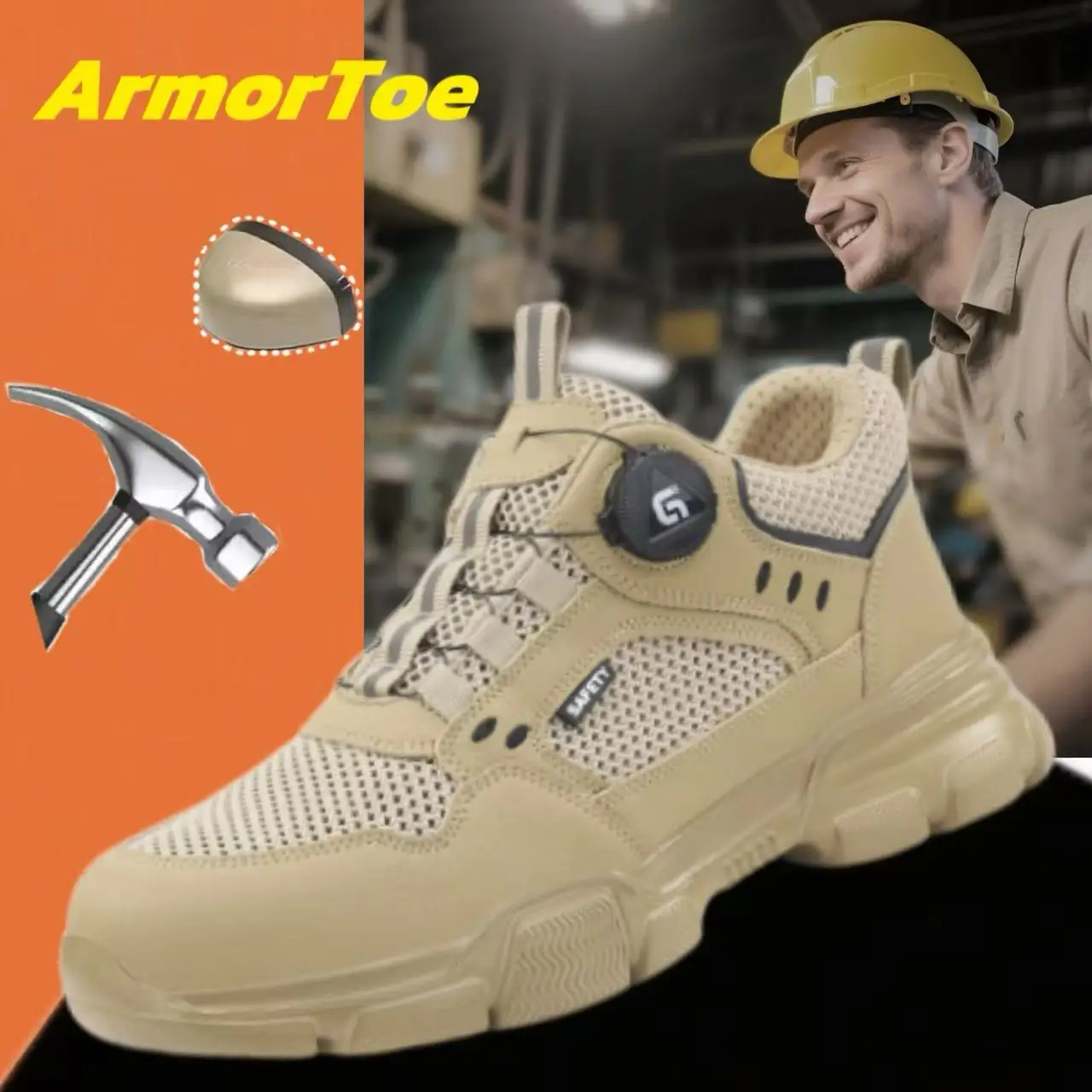

ArmorToe Rotary Buckle Summer Models Safety Shoes Anti-smash Anti-stabbing Steel Head Protective Shoes Non-slip #Armor2569
