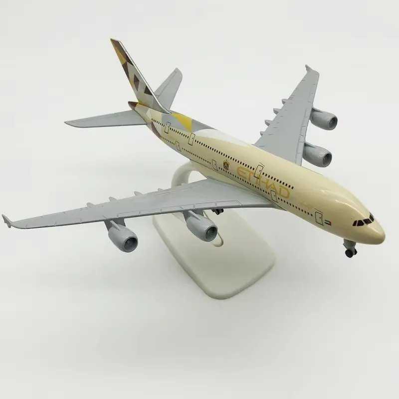 20CM A380 Etihad Airline 1:400 Airbus Alloy Aircraft Model Die-cast Airplane Model with Wheel Stand Collectible Display Model