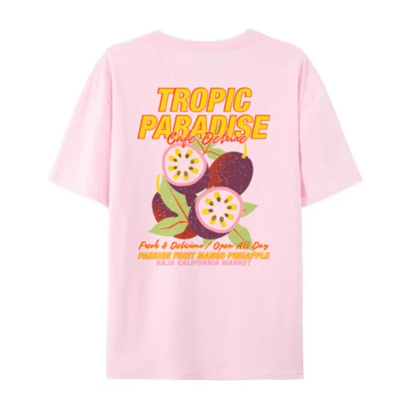 Maglietta da donna con stampa posteriore allentata di frutta tropicale Maglietta estetica carina con frutta della passione Maglietta da spiaggia retrò Nostalgia Top per le vacanze
