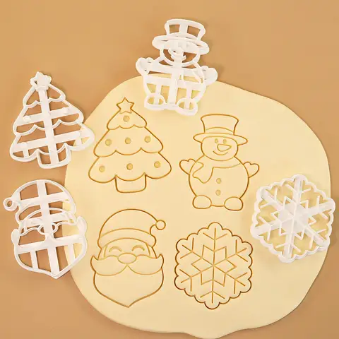 4 Pcs Christmas Cookie Cutter Set Snowflake Santa Claus Snowman XMAS Tree Shape Biscuits Molds for Winter Holiday Baking