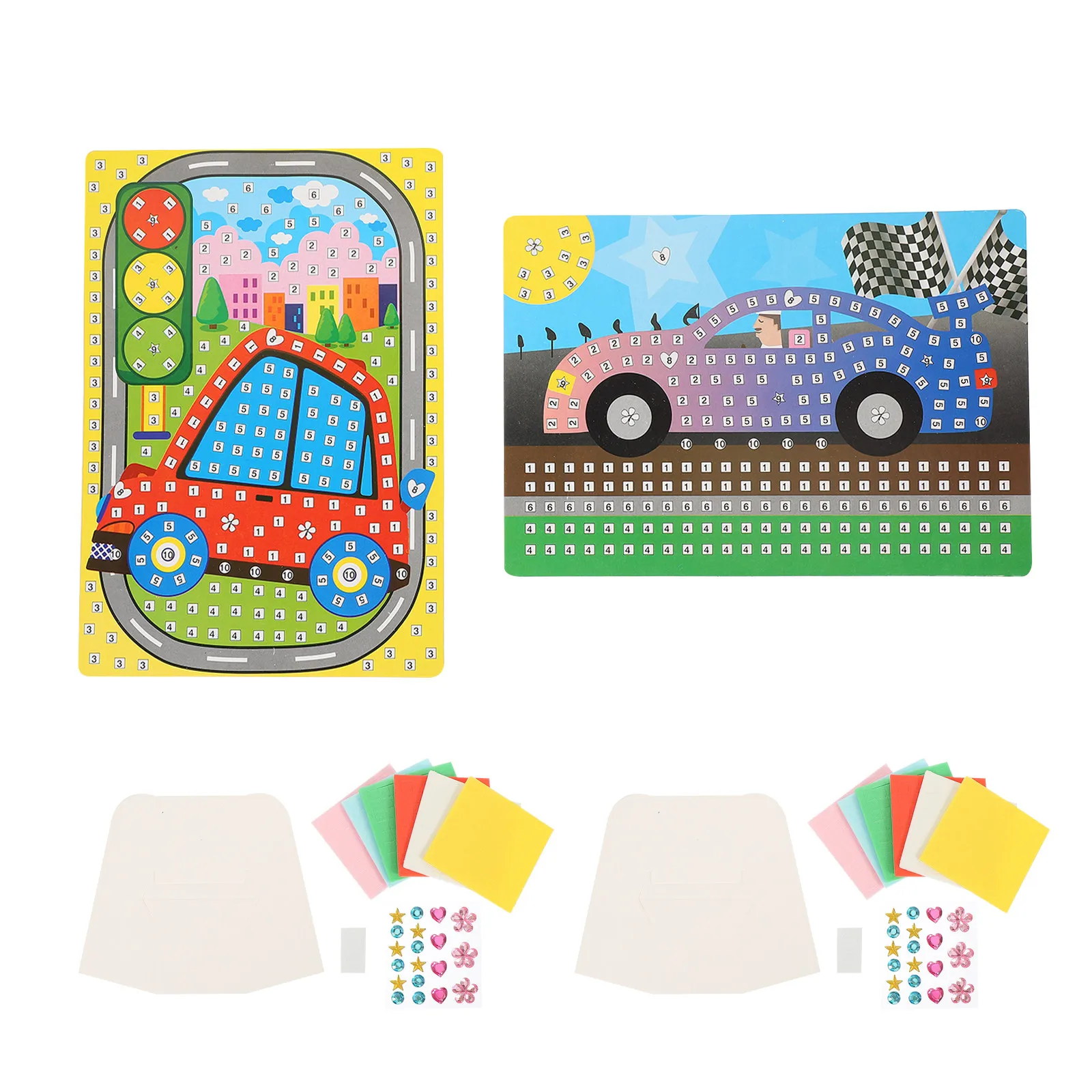 2Sets Sticker Mosaics for Kids Engaging Bright Color Design Smooth Safe Surface Easy Digital Annotation Kids Art Craft Set