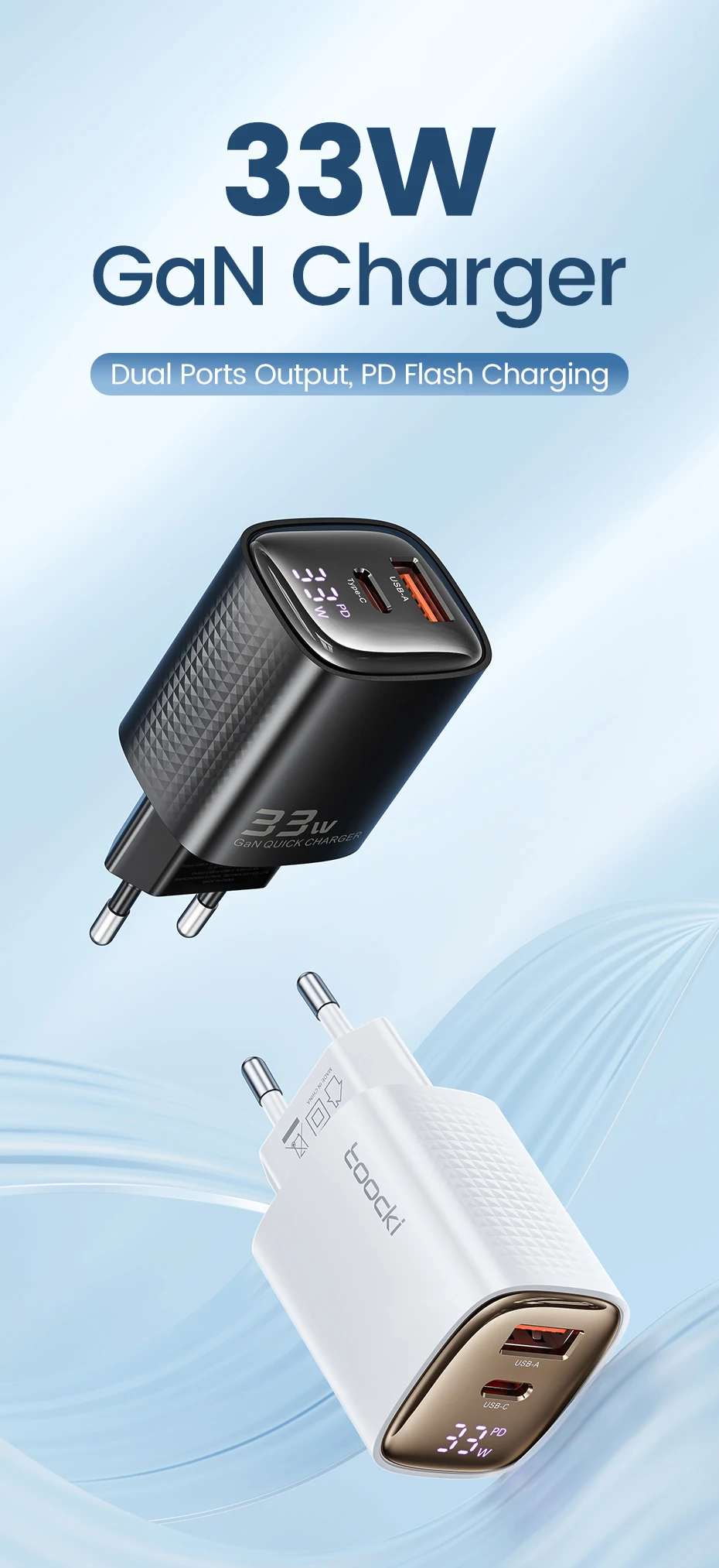 Toocki 33W GaN USB C Charger Digital Display Fast Charging Type C Charger for iPhone 15 14 13 12 Samsung Galaxy S23 S22 Xiaomi