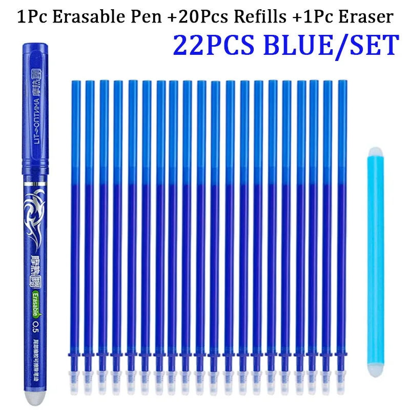22PCS/SET 0.5MM Heat Erasable Pens Bullet Nib, Colored Heat Sensitive Erasable Gel Pen, Smooth Writing, Black Blue Red Green Ink