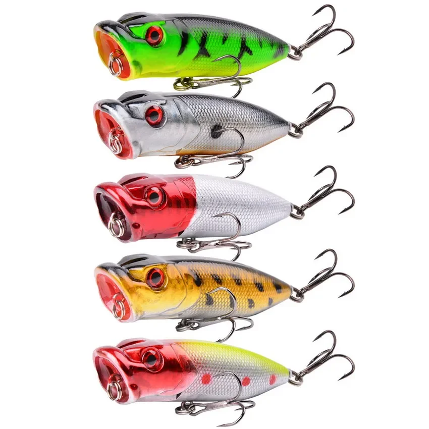 1pcs Fishing Lures 7cm/12g Topwater Popper Bait 5 Color Hard Bait Artificial Wobblers Plastic Fishing Tackle With 6# Hooks