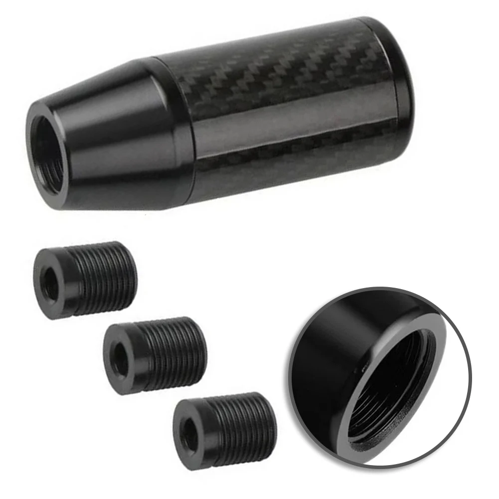 Black Carbon Fiber Gear Shift Knob for Manual Cars Built with Aluminum Core and Compatible with 8mm 10mm 12mm Thread Sizes