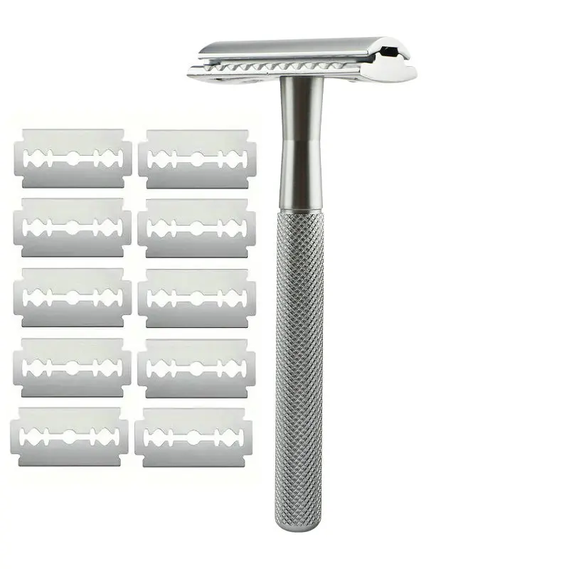 Double Edge Safety Razor for Men & Women, Metal Razor with 10 Platinum Coated Safety Razor Blades, Eco-Friendly Razor