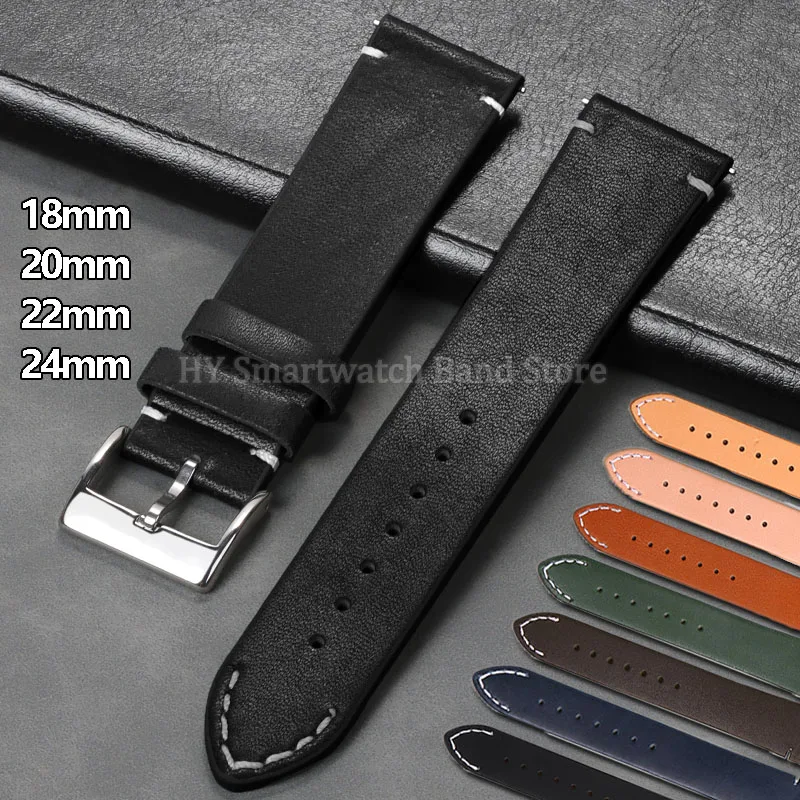 Bracelet de montre en cuir 18mm 20mm 22mm 24mm pour Omega pour Seiko, bracelet à dégagement rapide pour Huawei GT2/GT3/4, bracelet de remplacement
