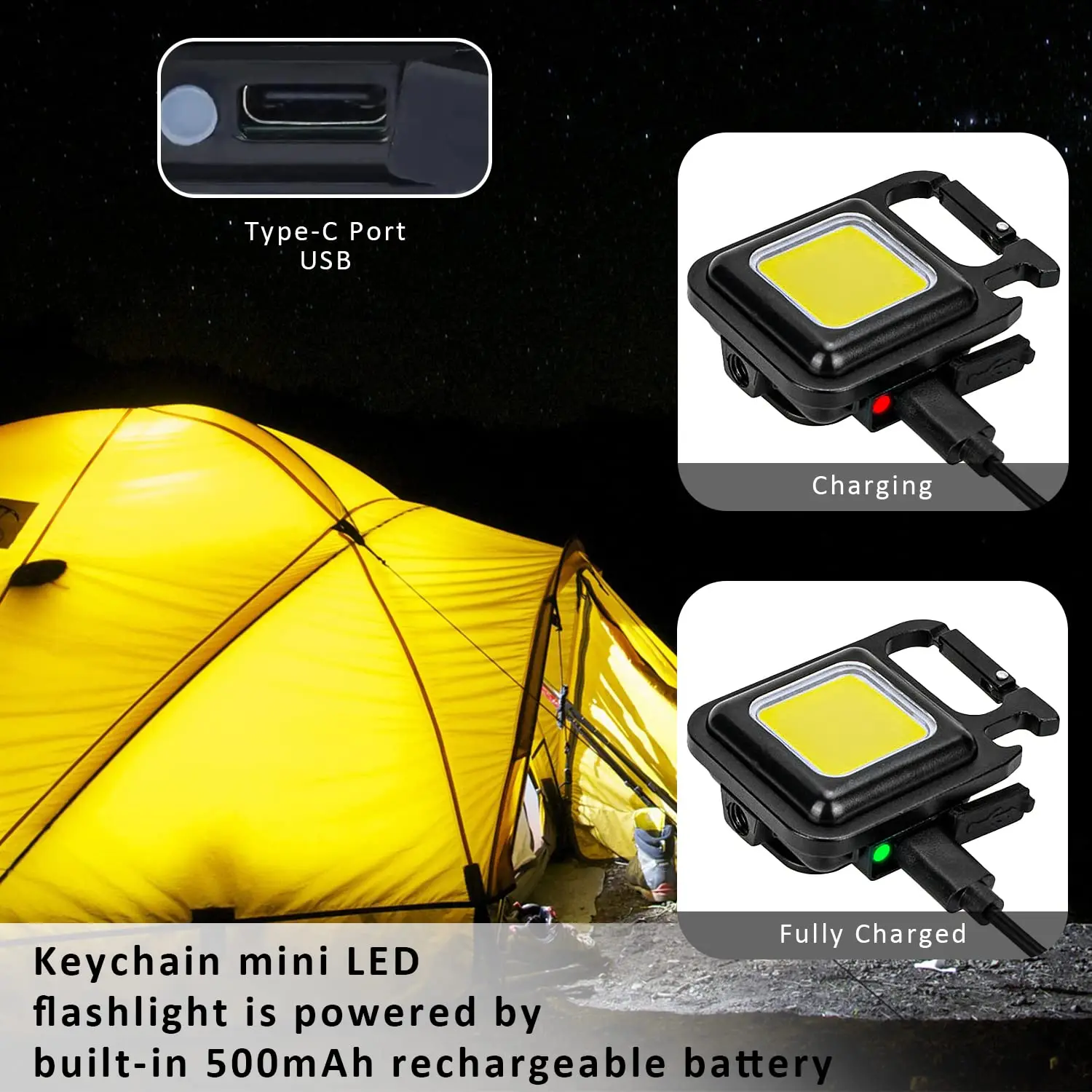 Mini Keychain Flashlights COB Keychain Work Light with Folding Bracket Bottle Opener Emergency Light for Fishing Camping Walking