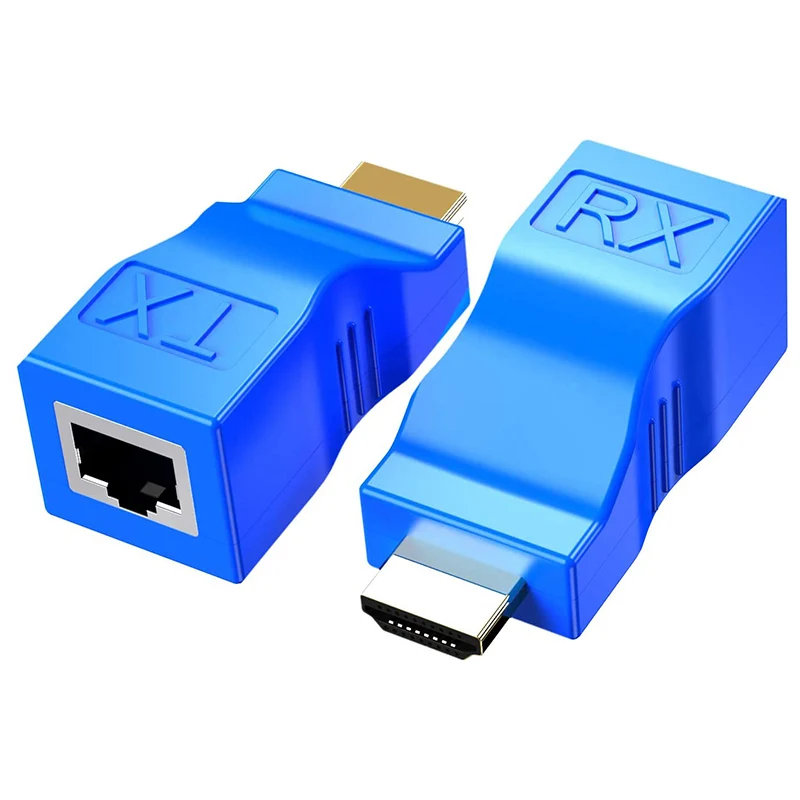 Упаковка из 2 удлинителей HDMI, повторитель преобразователя HDMI в RJ45 через удлинитель Cat 5E/6 1080P до 30 м для HDTV PS4 STB 4K 2K