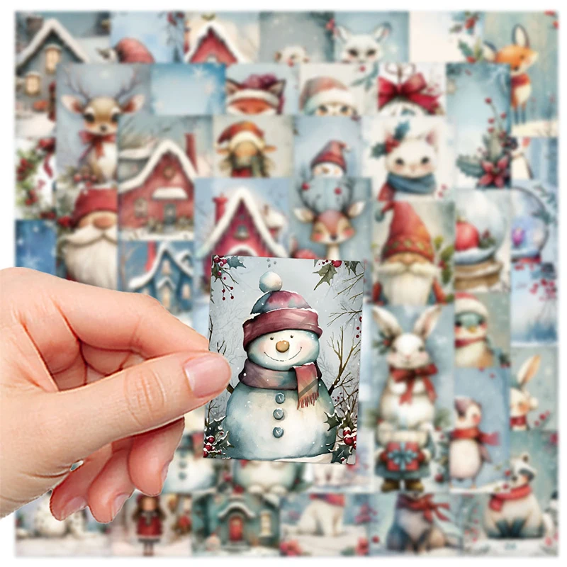 50PCS Cute Christmas Santa Snowman Stickers DIY Blessing Greeting Card Postcard Stationery Kids Decoration Decals Toys Gift