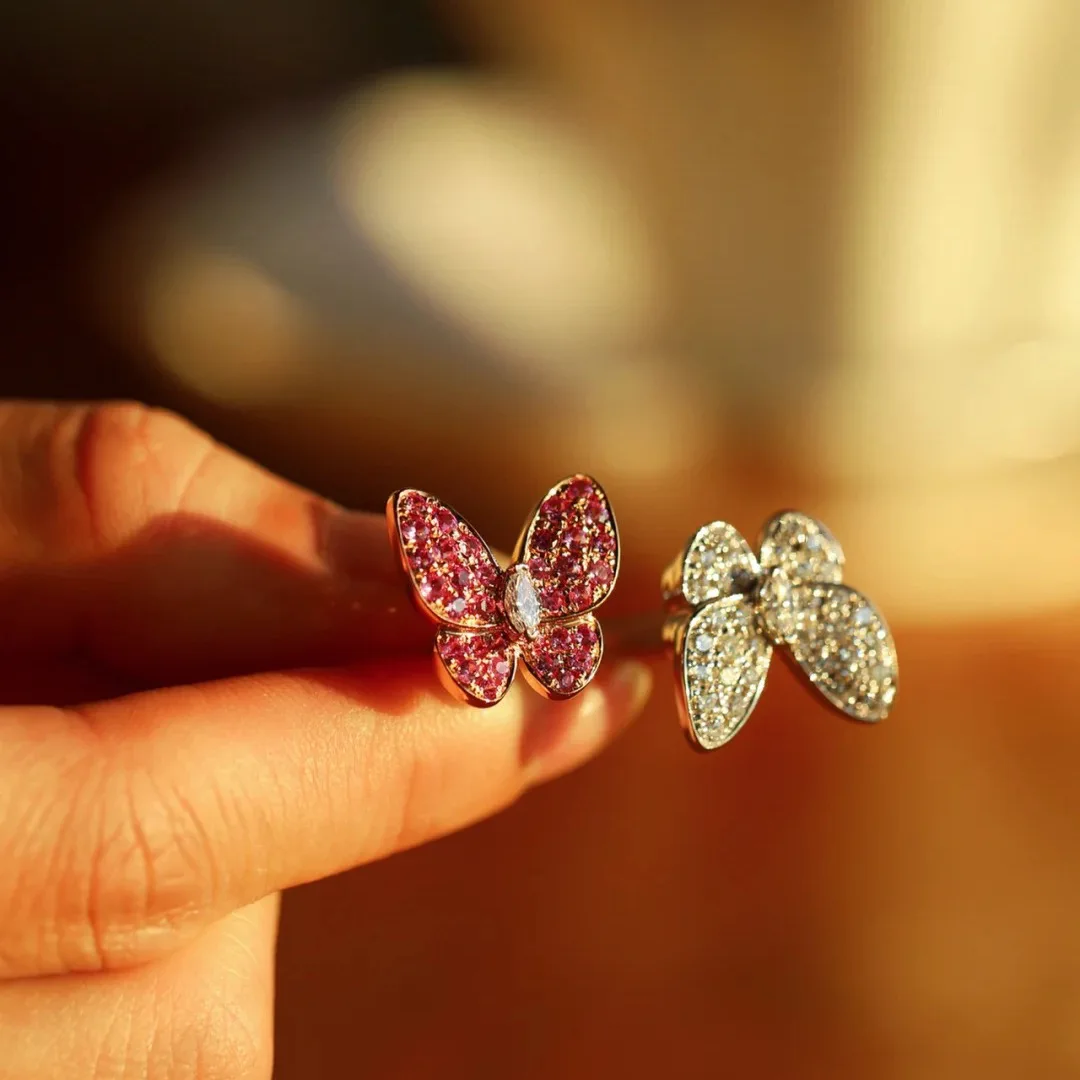 2024 Fashion Design Luxury Brand Elegant Double Butterfly Rings Exquisite Micro CZ Ladies Daily Ring Platinum Plating Jewelry