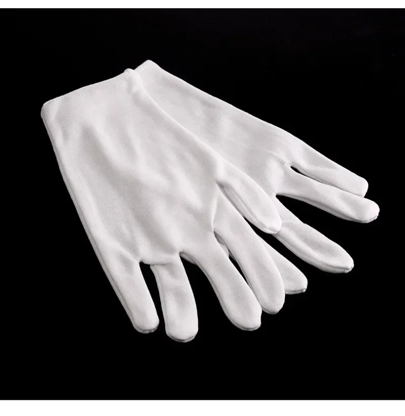 Guantes Blancos de algodón para hombre y mujer, accesorio de dedo completo, para camareros, conductores, joyas, trabajadores, guantes para el sudor,