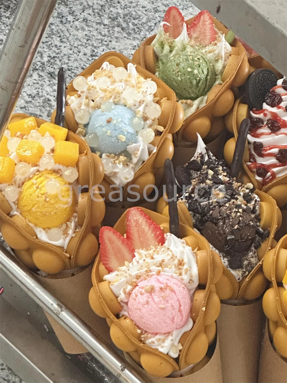 Cute Delicate Bubble Waffle Eggette Cake Cocoa Powder Sugar Sauce Chips Sprinkle Crispy Model Props Soft inside Ice Cream Milk - Image 2