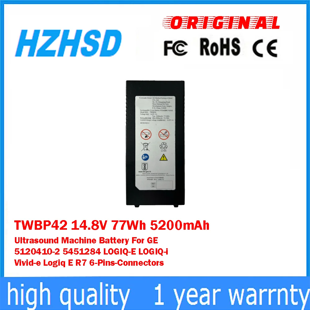 TWBP42 14,8 V 77 Wh 5200 mAh Ultraschallgerät-Akku für GE 5120410-2 5451284 LOGIQ-E LOGIQ-i Vivid-e Logiq R7 6-Pins-Anschlüsse