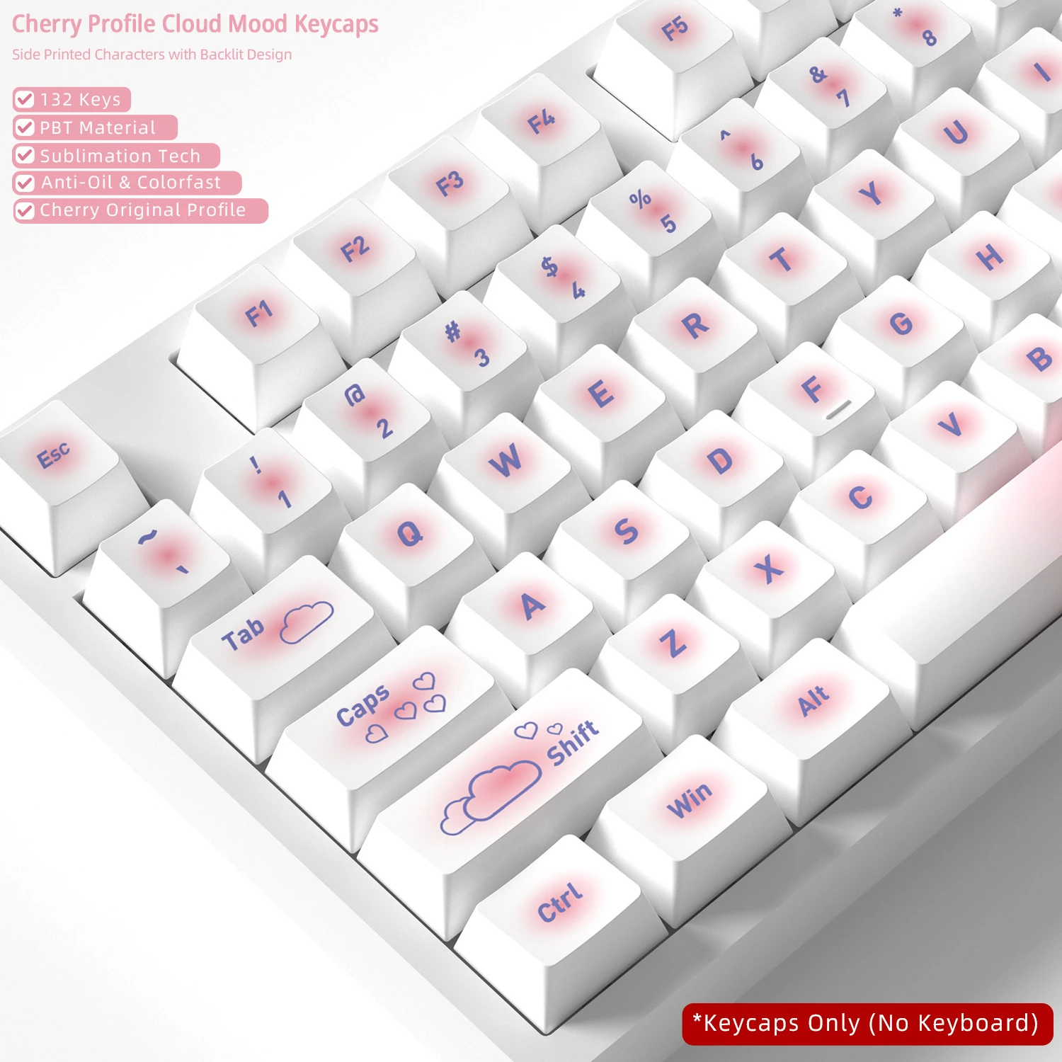 Cloud Mood Keycaps 132 Key PBT Material Keycaps Cherry Profile DYE-SUB For MX Switch Wooting Mechanical Keyboard ISO ANSI Layout