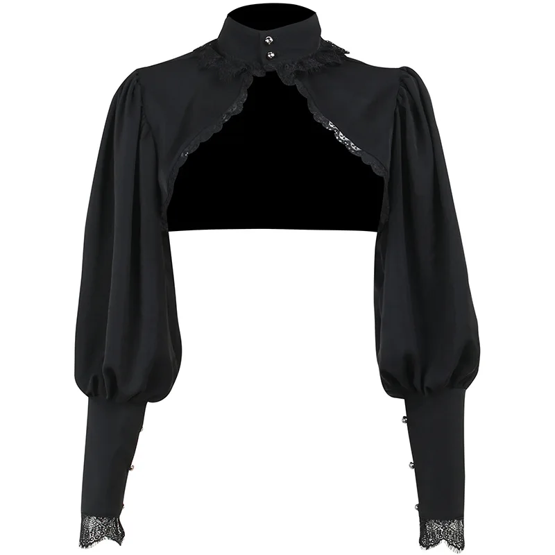 Gothic Lantern Sleeve Smock High Street Sexy Black Winter Long Sleeve Crop Top Aesthetic Fairy  Blusas Mujer De Moda 2022