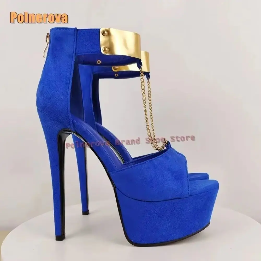 

Женская обувь для вечеринок с Т-образной завязкой по бокам, пикантные сандалии на платформе с золотой цепочкой и открытым носком, тонкие высокие каблуки с молнией сзади, ремешок на щиколотке, лето 2023 г.